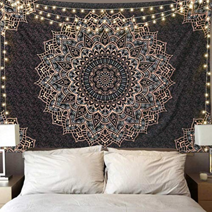 Home Decor Hippie - Черный гобелен с мандалой, настенное панно,