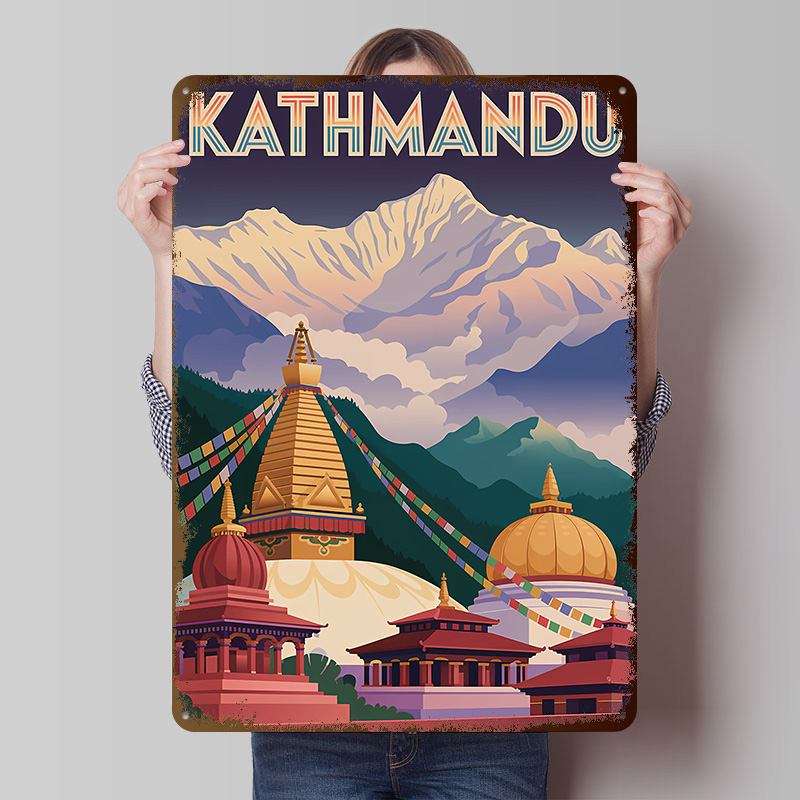 Home Decor Kathmandu - Металлическая табличка-постер «Путешествие в Катманду»: винтажный
