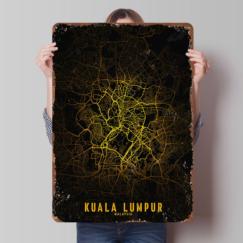 Home Decor Kuala Lumpur - Постер с картой города Куала-Лумпур, винтажная
