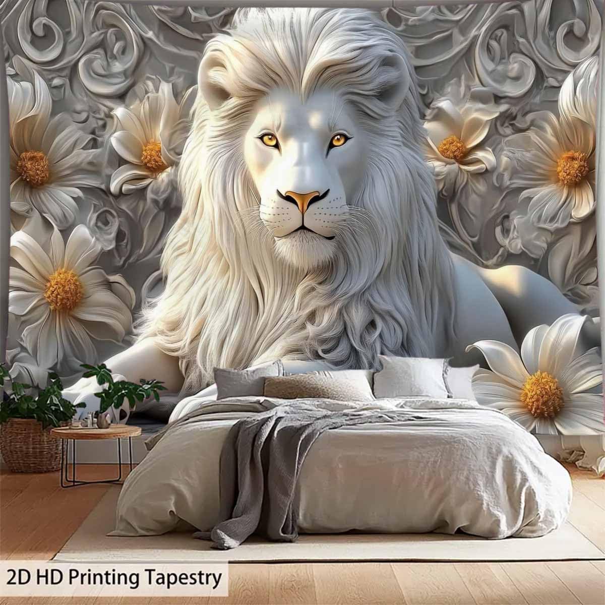 Прохладный Белый Лев Гобелен Э – обзор и цена Home Decor Hippie